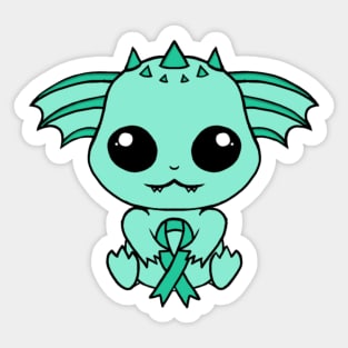 Cute Creature Holding an Awareness Ribbon (Teal) Sticker